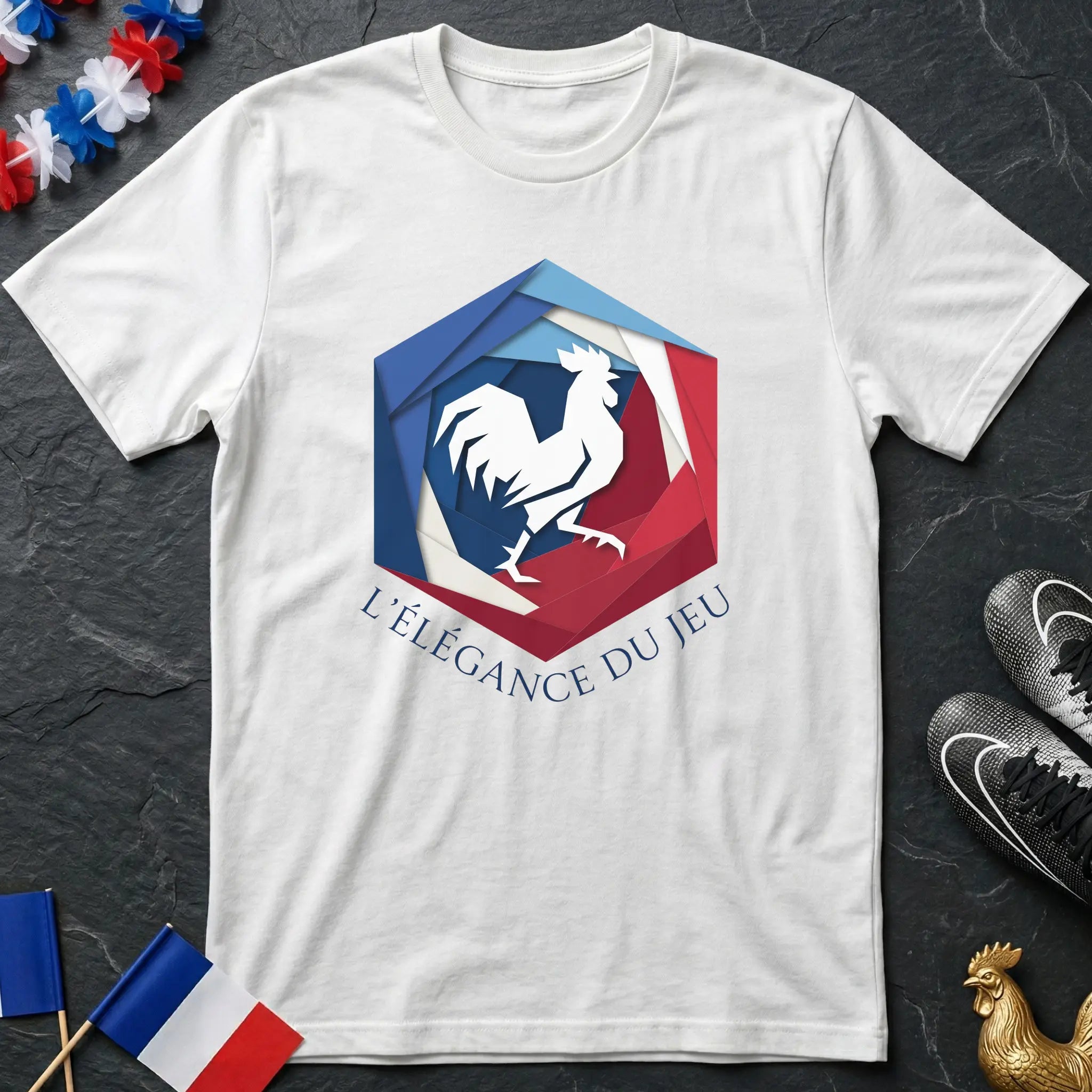 France L'Élégance du Jeu Coq Paper Art T-Shirt Coupe du Monde