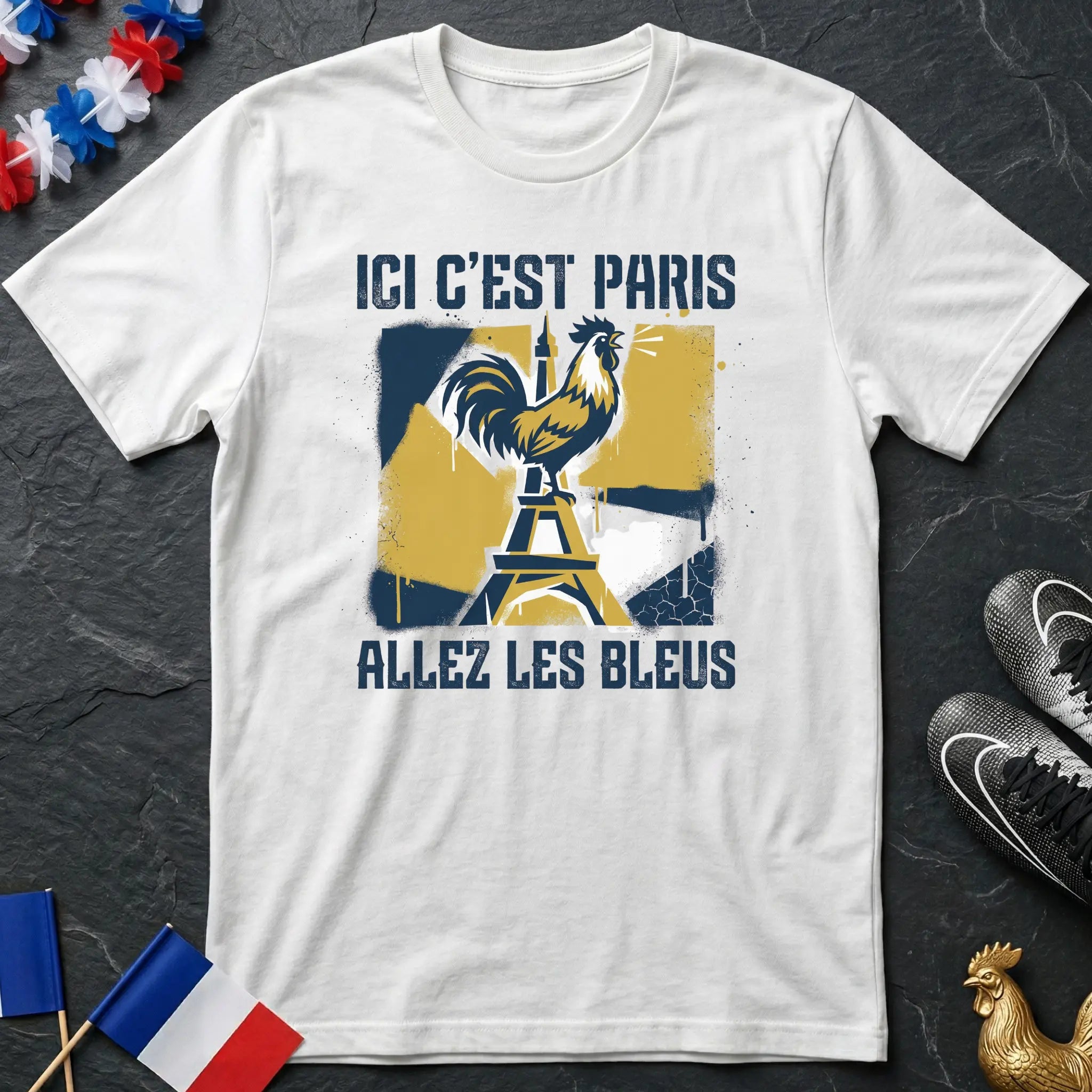 Ici C'est Paris Allez Les Bleus Coq Tour Eiffel Spray Art T-Shirt Coupe du Monde