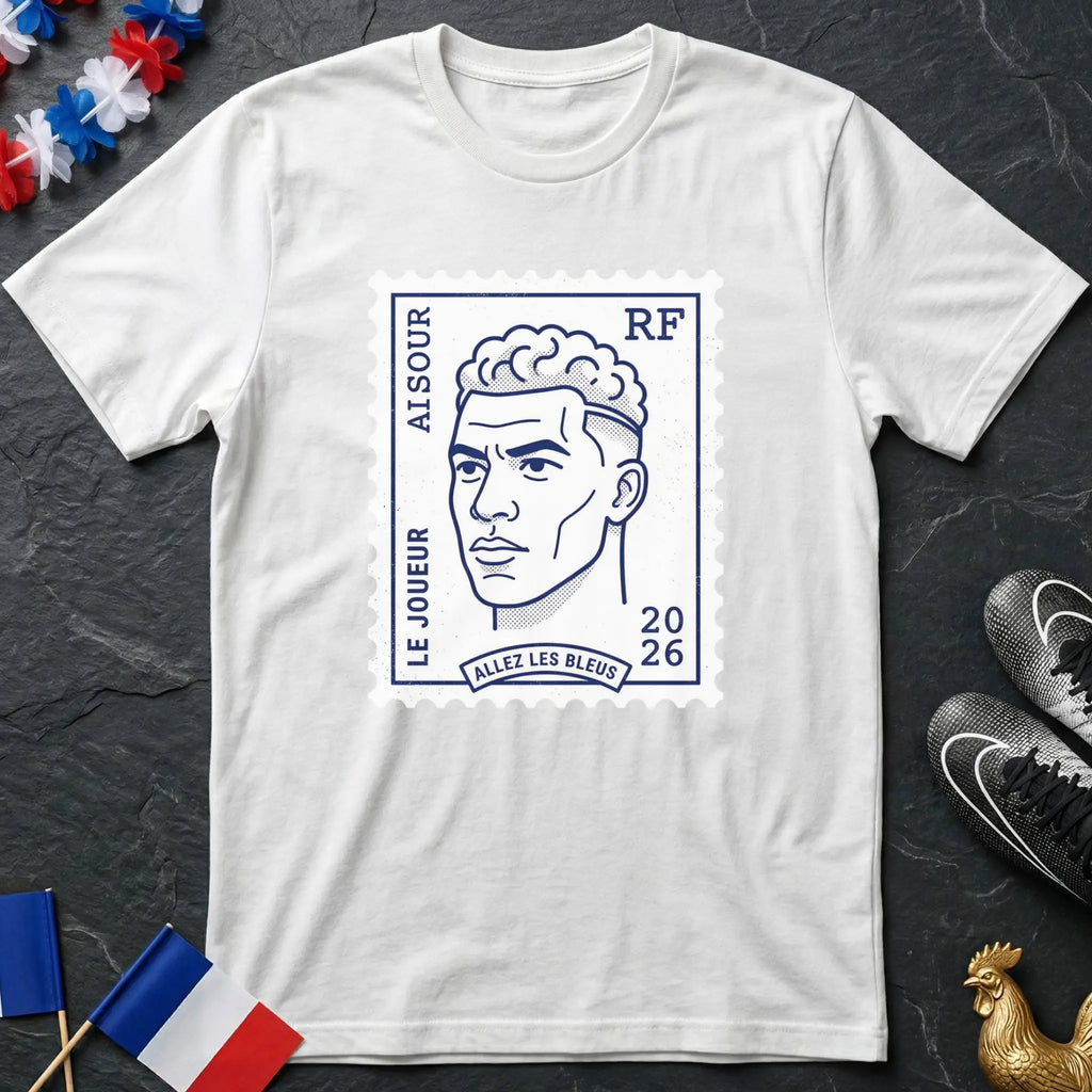 Design Timbre-Poste Portrait Joueur France T-Shirt Coupe du Monde