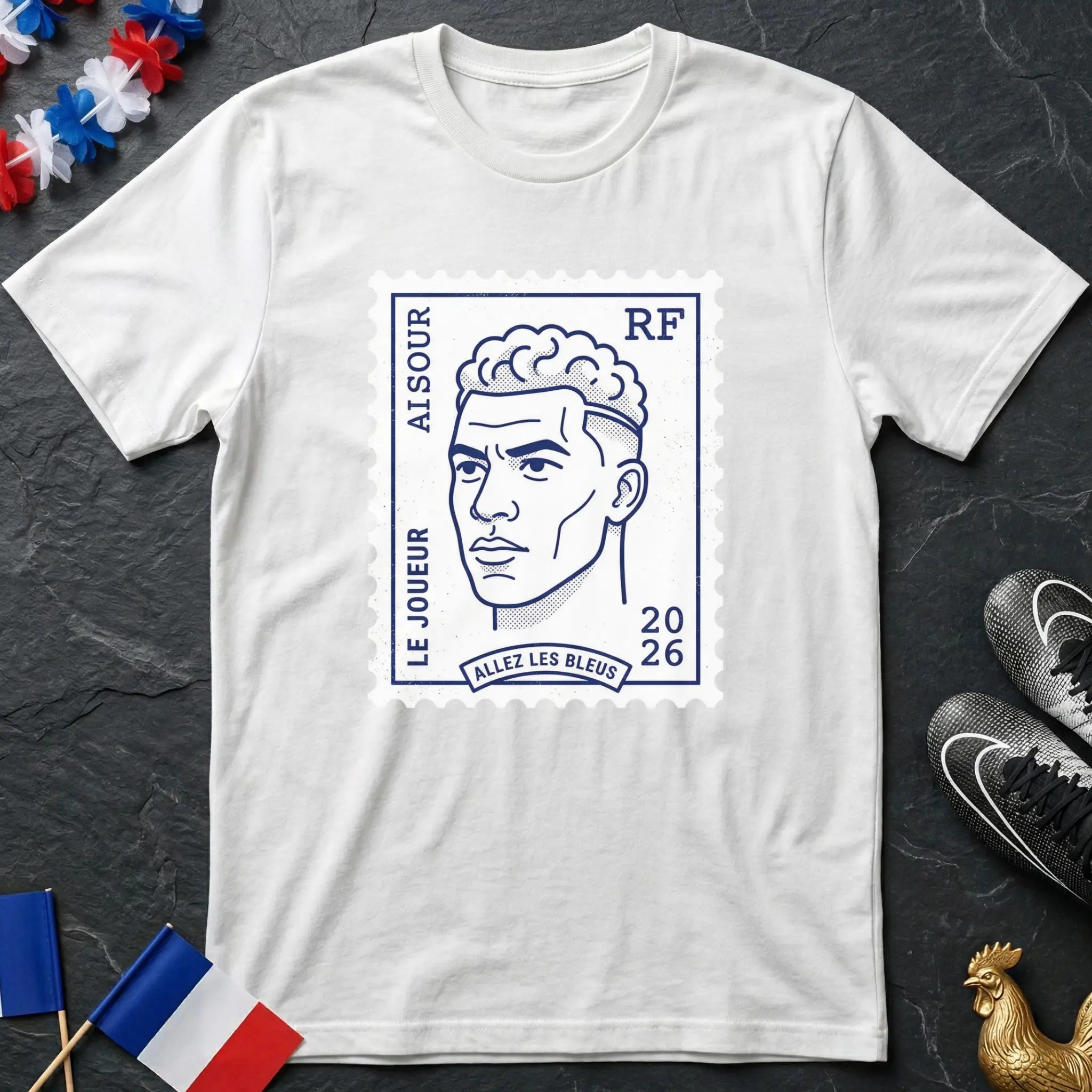 Design Timbre-Poste Portrait Joueur France T-Shirt Coupe du Monde