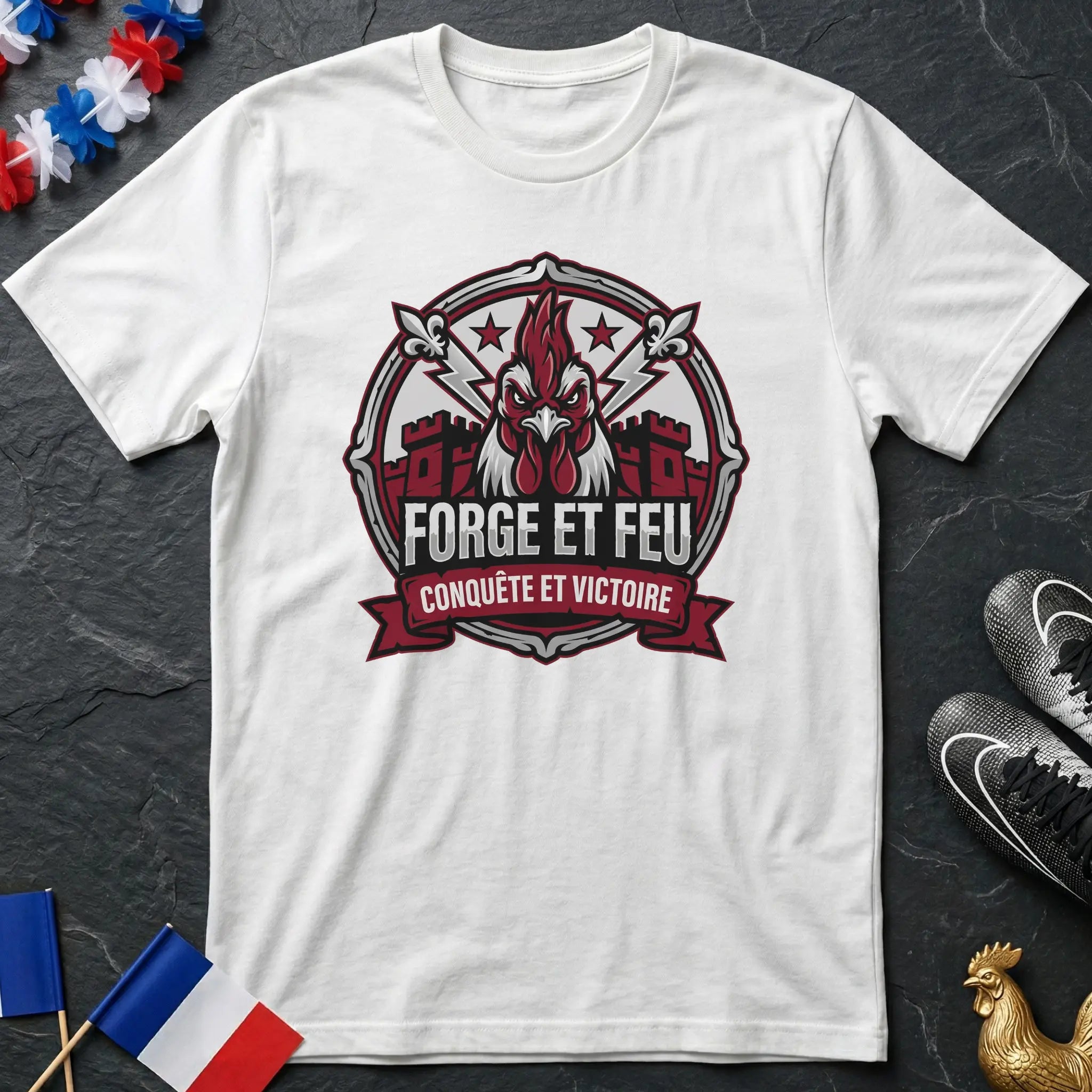 France Forge et Feu Conquête et Victoire Coq Rage Badge T-Shirt Coupe du Monde