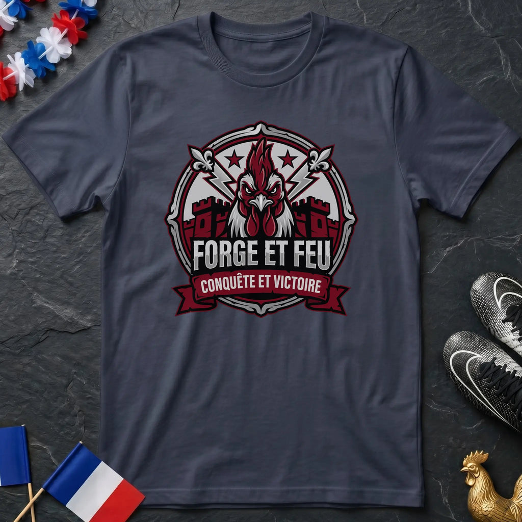 France Forge et Feu Conquête et Victoire Coq Rage Badge T-Shirt Coupe du Monde